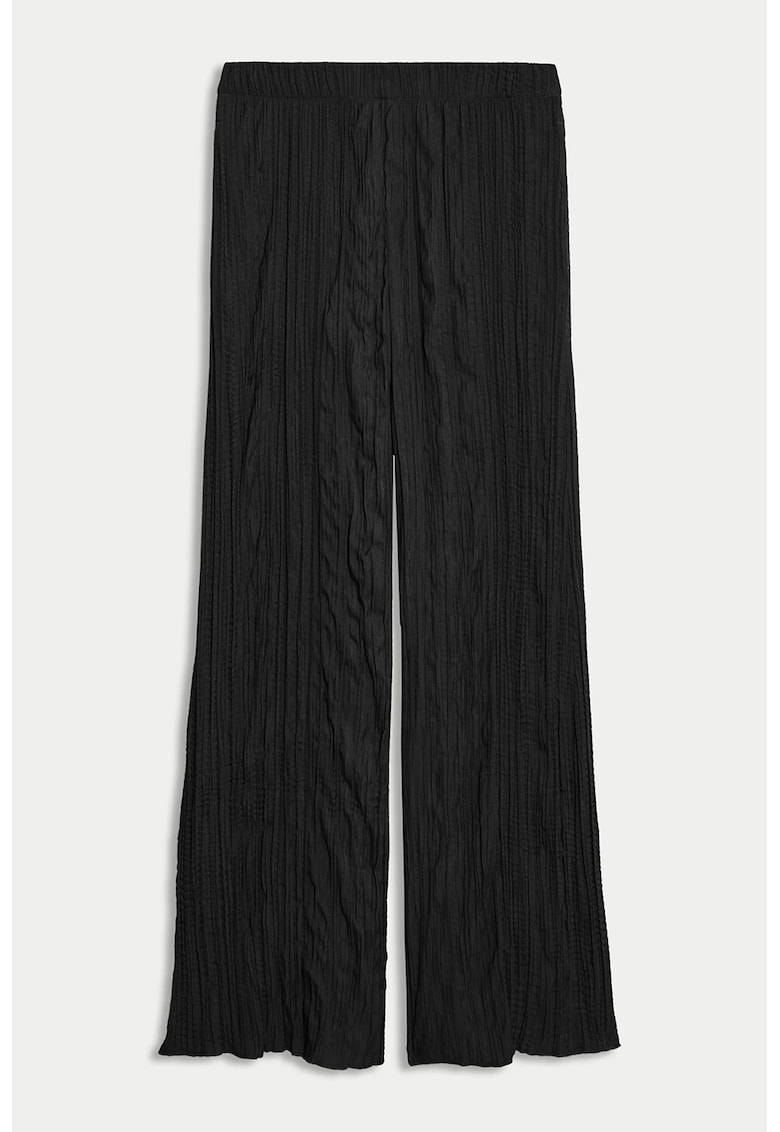 Pantaloni texturati cu croiala ampla - Negru
