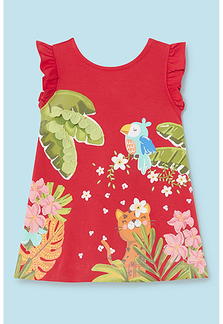 Rochie fara maneci cu imprimeu grafic - Rosu/Verde/Portocaliu