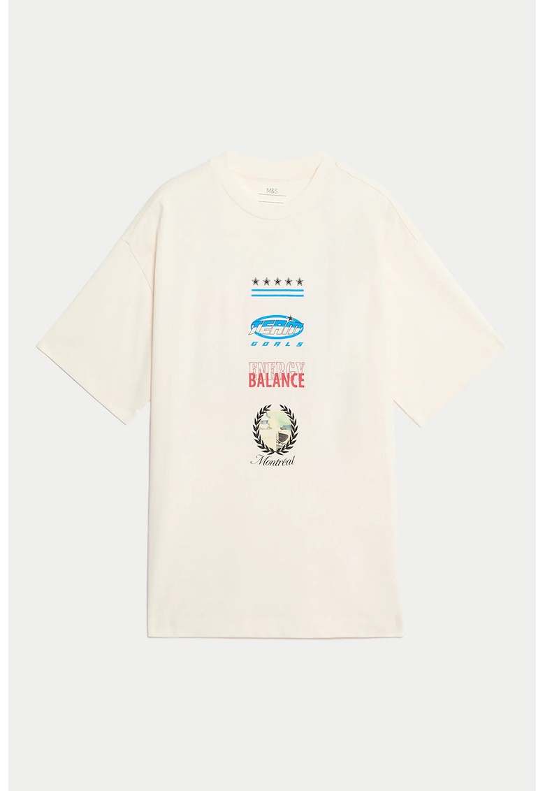 Tricou supradimensionat cu imprimeu grafic pe partea din spate - Crem