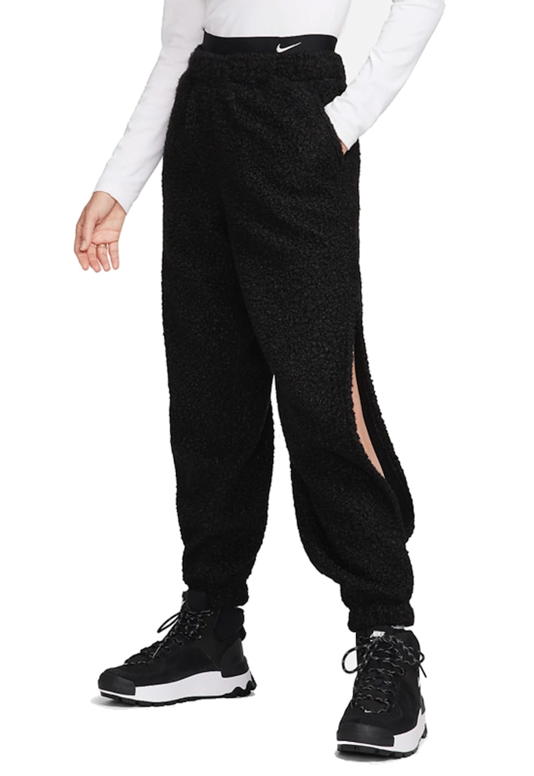 Pantaloni de trening cu model uni si talie inalta - Negru