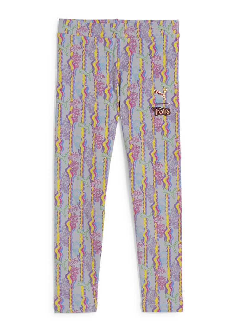 Colanti din amestec de bumbac cu model logo si troli - Galben/Roz/Lila pal