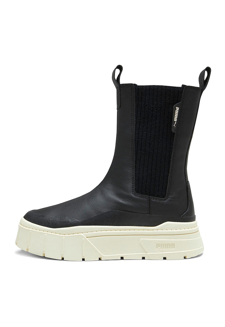 Ghete Chelsea de piele textile Mayze Stack - Negru/Alb murdar