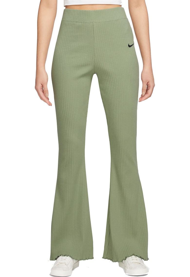 Pantaloni evazati cu aspect striat - Verde feriga