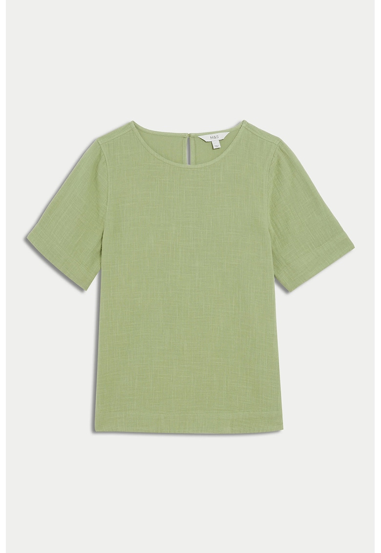 Tricou de bumbac cu decolteu rotund - Verde fistic