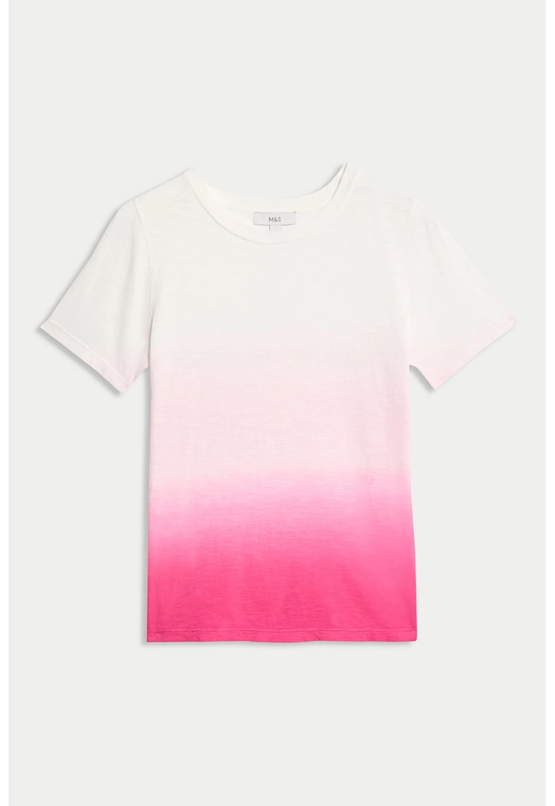 Tricou cu decolteu rotund - Alb/Roz deschis