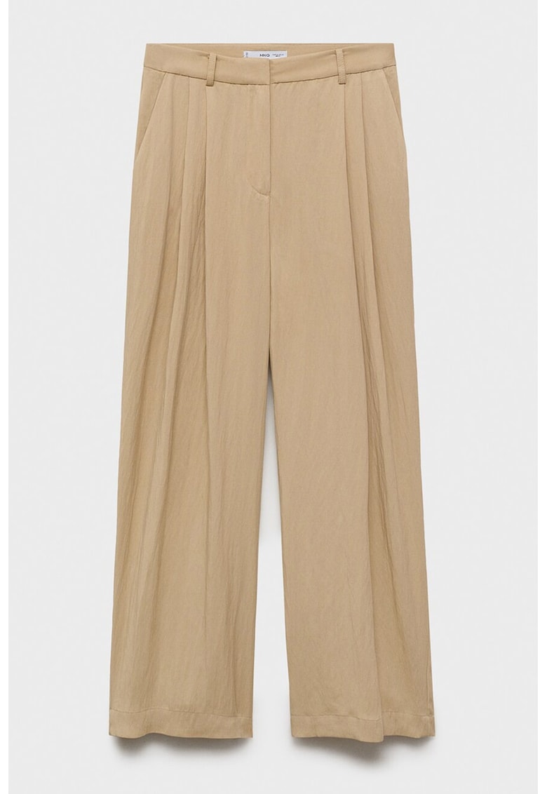 Pantaloni din amestec de lyocell cu pliuri - Maro nisip