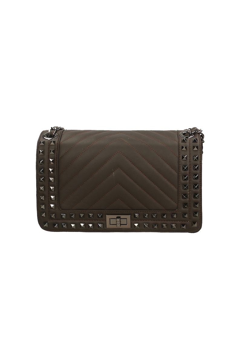 Geanta crossbody de piele cu clapa - Maro inchis