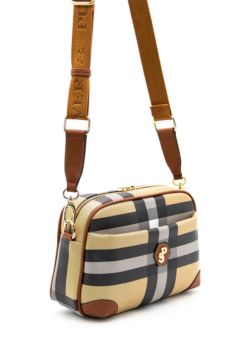 Geanta crossbody cu logo - Galben sofran/Gri inchis