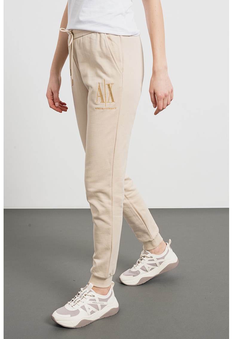 Pantaloni de trening cu snur de ajustare si broderie logo - Bej