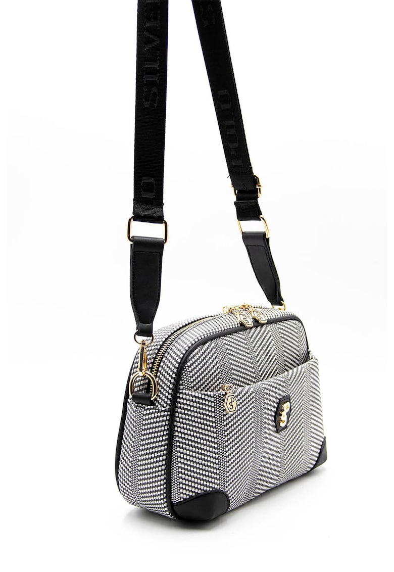 Geanta crossbody cu bareta detasabila - Alb/Negru