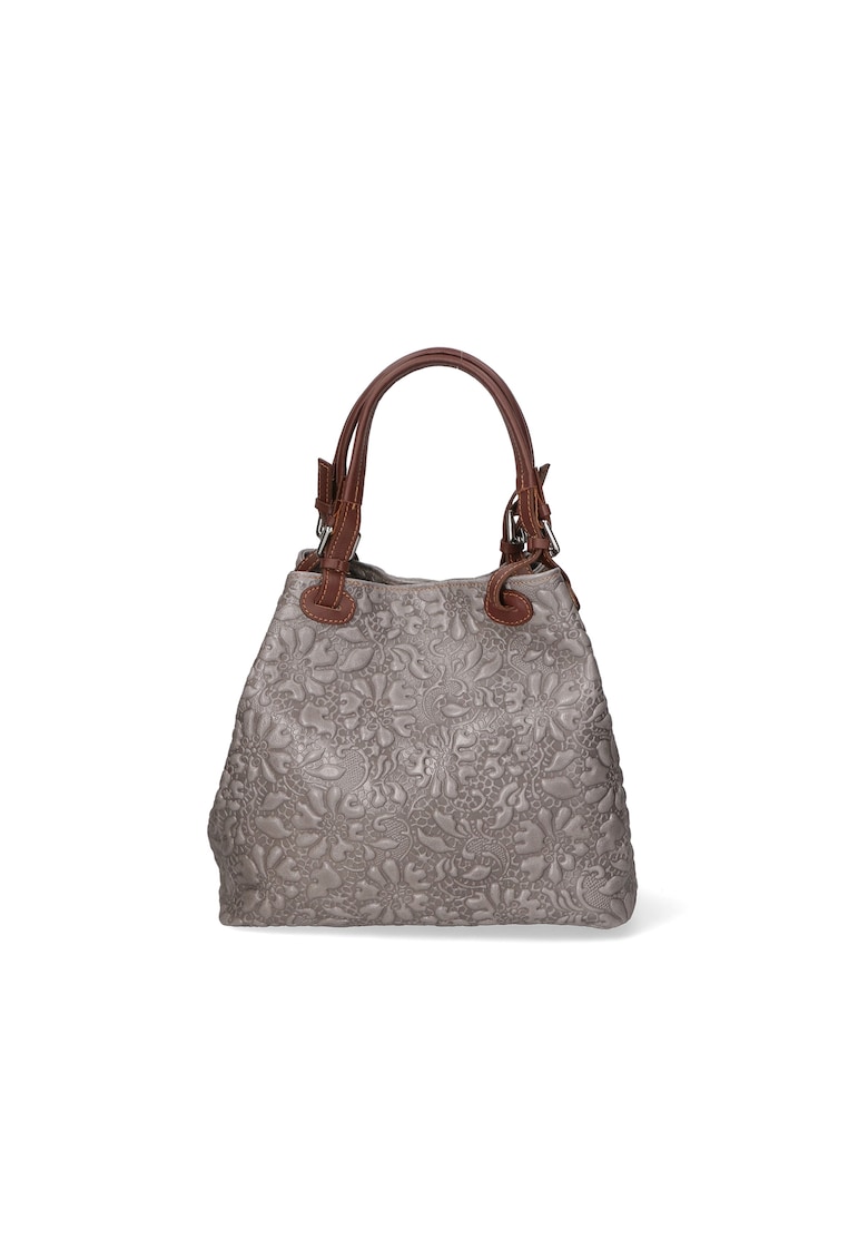 Geanta hobo cu model floral in relief - Gri