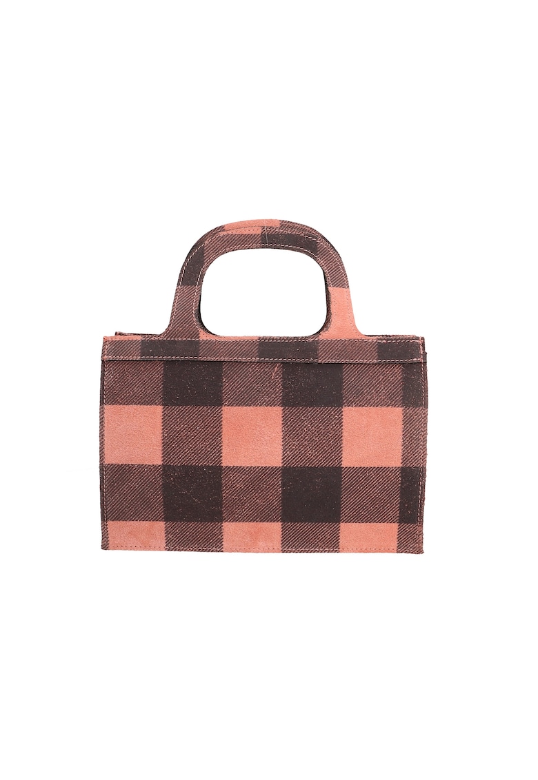 Geanta crossbody de piele intoarsa in carouri - Coral