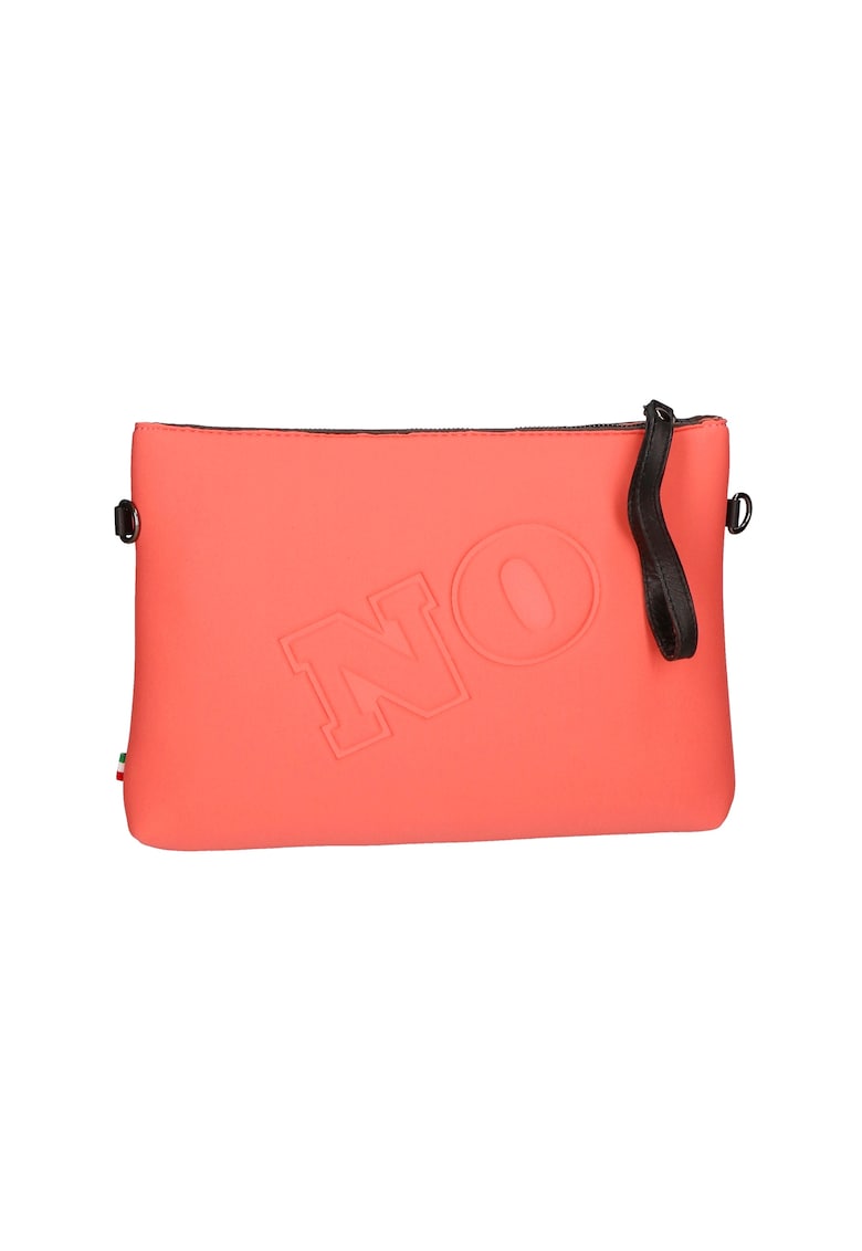 Geanta crossbody cu fermoar si text in relief - Coral