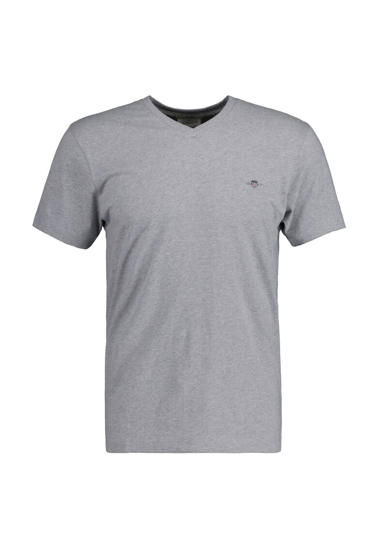 Tricou slim fit cu decolteu in V - Gri deschis