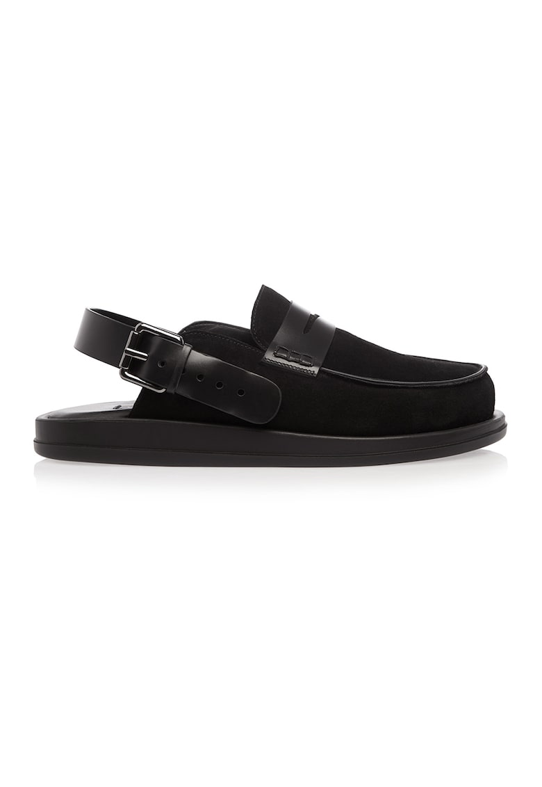 Saboti slingback din piele cu par scurt Martin - Negru