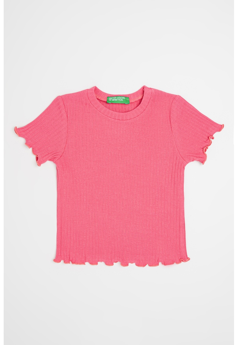 Tricou striat cu terminatii valurite - Roz pastel