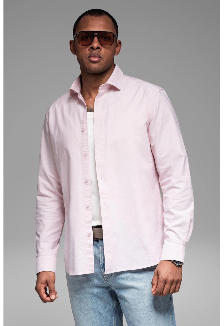 Camasa din bumbac cu model uni - Roz pastel