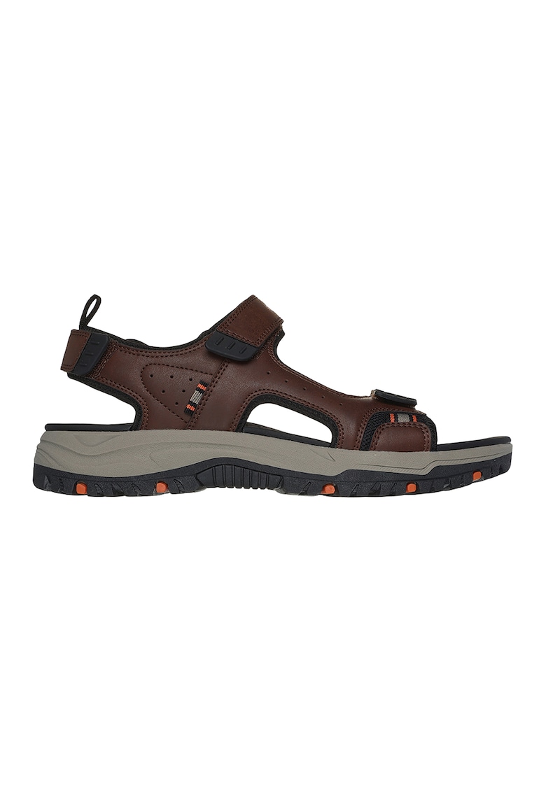 Sandale cu talpa plata si inchidere velcro Tresman-Hirano - Maro