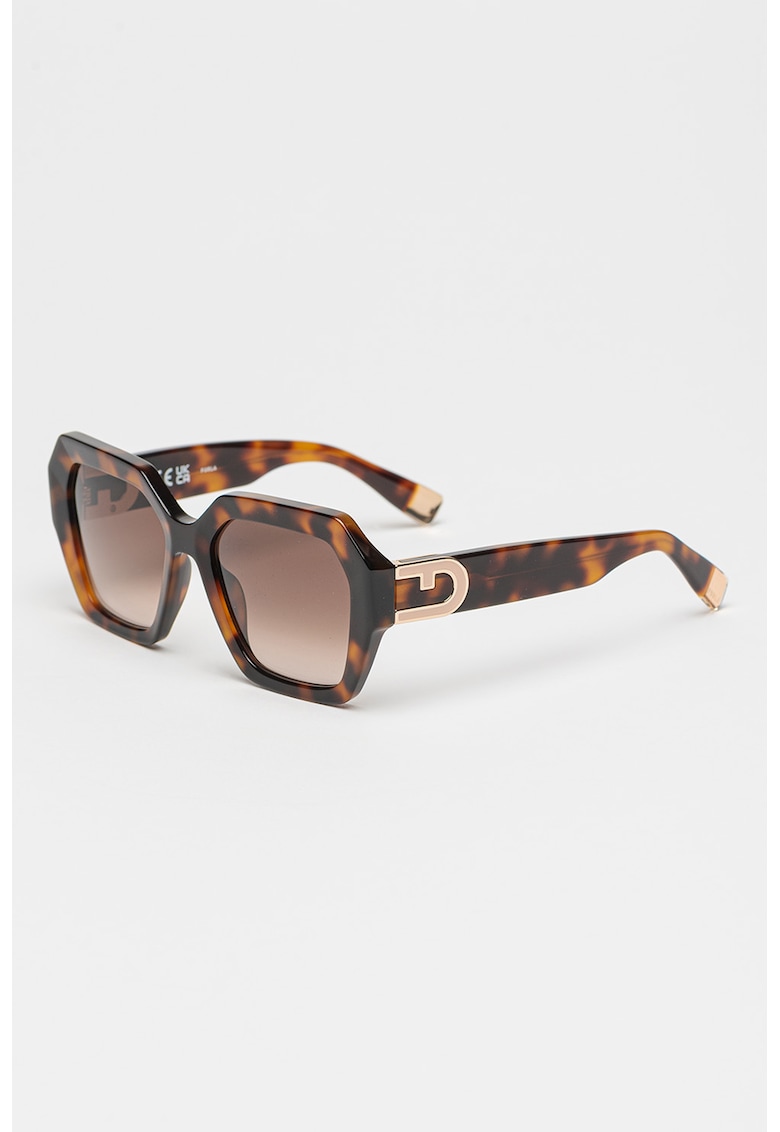 Ochelari de soare hexagonali cu lentile in degrade - Maro inchis