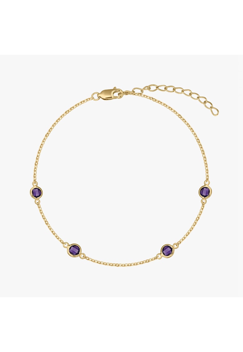 Bratara din argint Birthstone Golden February - Ametist - 15-18 cm