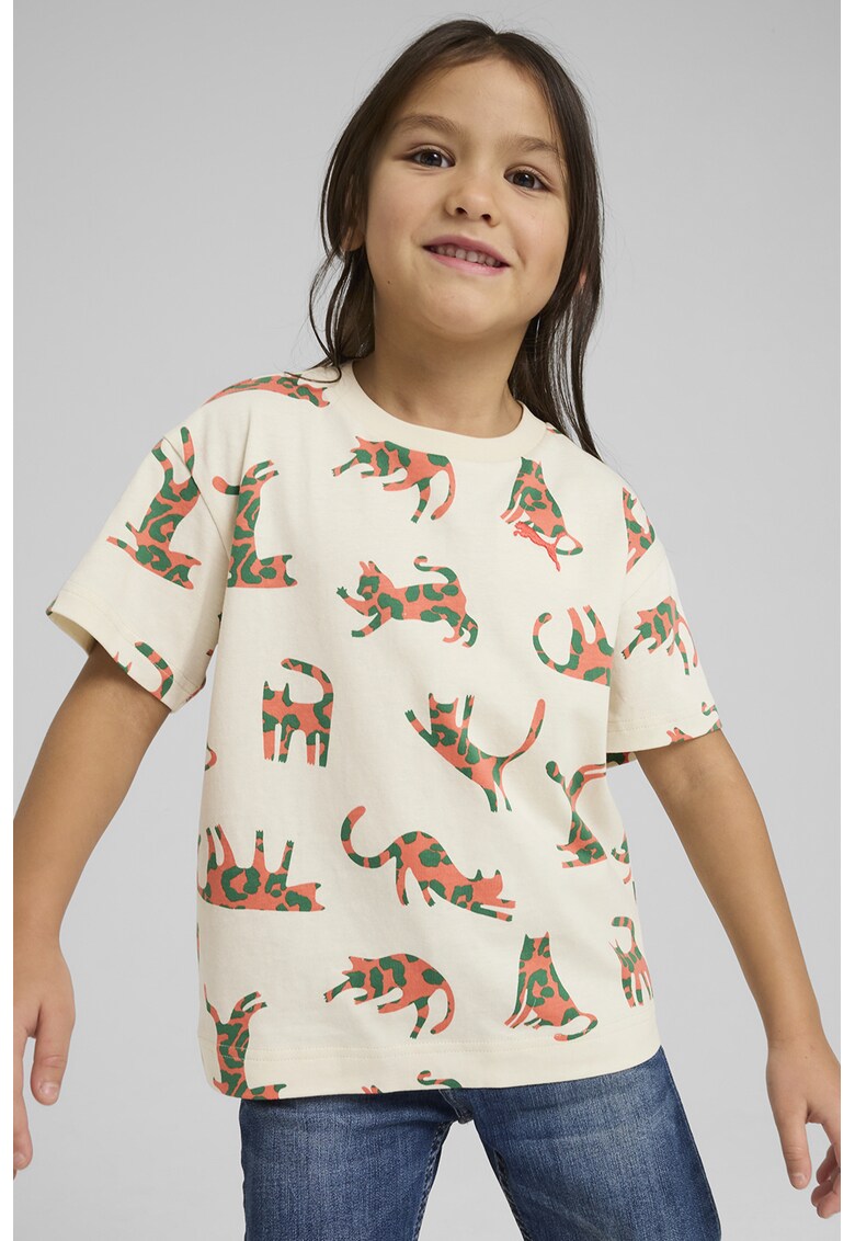Tricou cu imprimeu cu pisici - Portocaliu/Crem