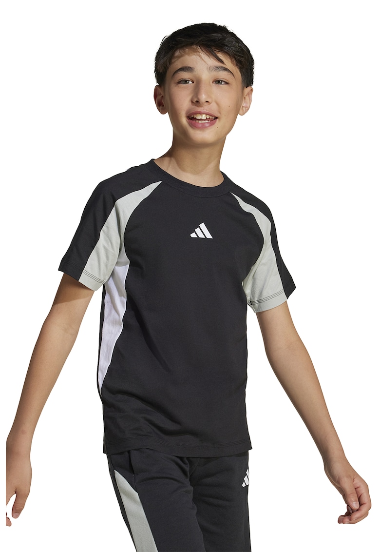 Tricou de bumbac cu maneci raglan - Negru/Alb murdar