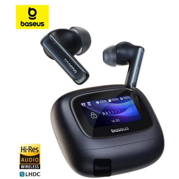 Casti Bluetooth Bowie M2s Ultra TWS ANC Smart Touch Display BT 5.4 Hi-Res Audio Negru