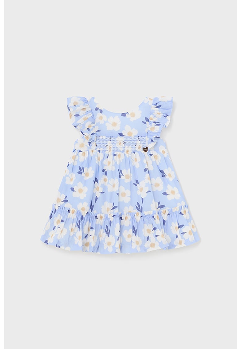 Rochie evazata cu model floral - Albastru pastel