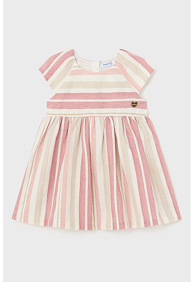 Rochie evazata in dungi - Bej/Rosu stins