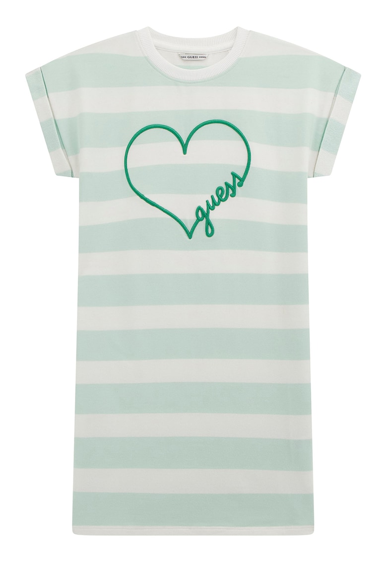 Rochie-tricou cu dungi - Bej/Verde pal