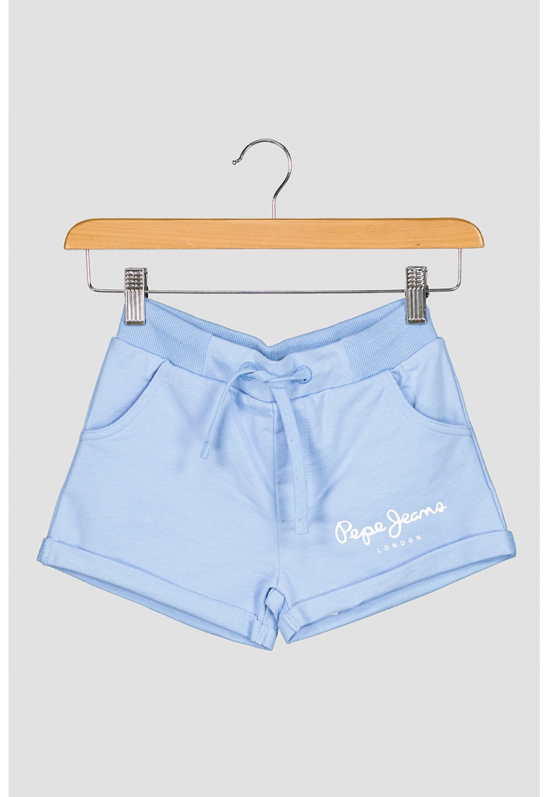 Pantaloni scurti de bumbac cu imprimeu logo - Alb/Albastru lavanda