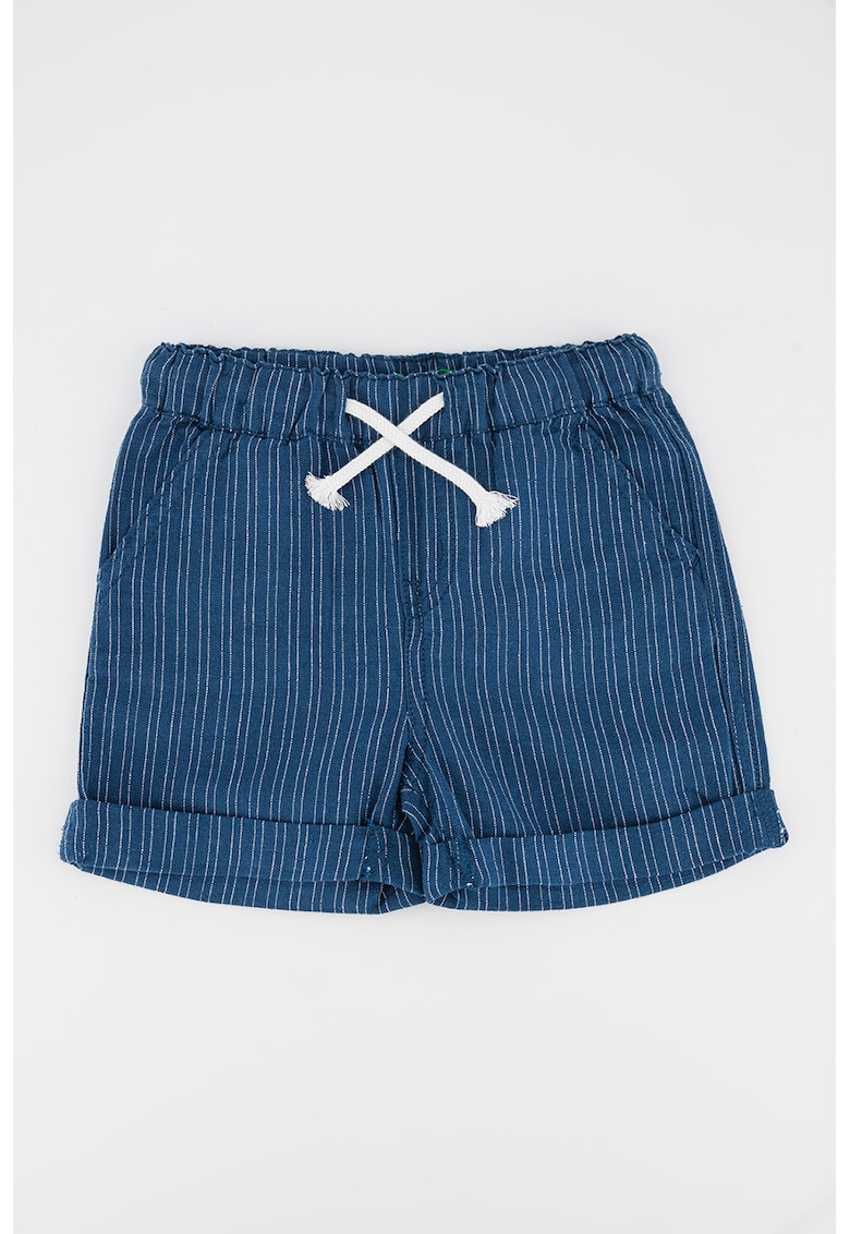 Pantaloni scurti din amestec de in cu talie elastica - Albastru inchis