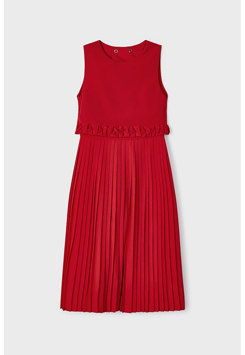 Rochie cu pliuri si decupaj pe spate - Rosu inchis