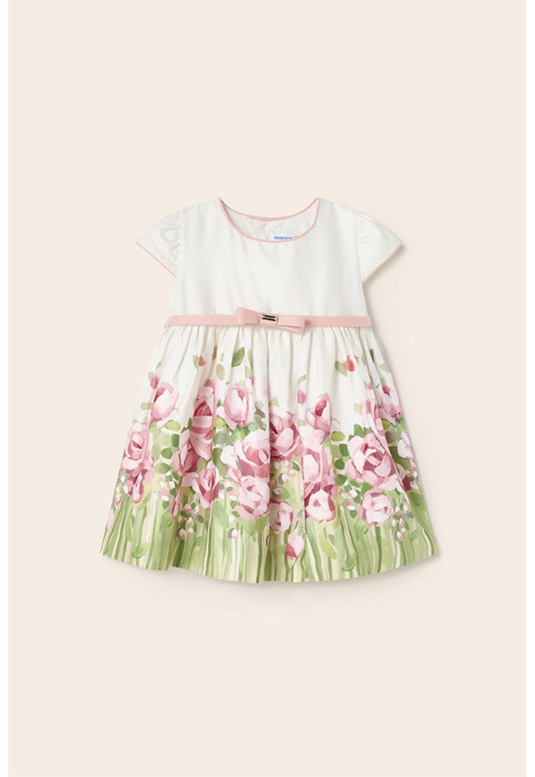 Rochie babydoll cu model floral - Alb/Verde/Roz