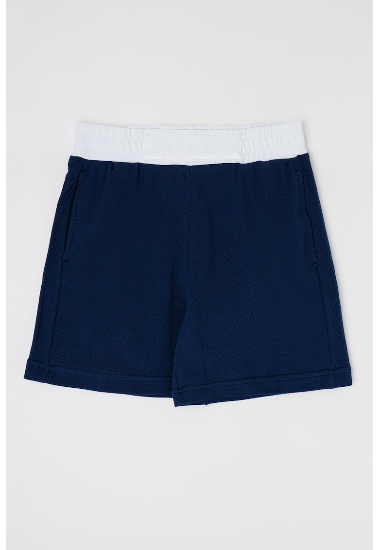 Pantaloni scurti de bumbac cu banda elastica contrastanta in talie - Bleumarin