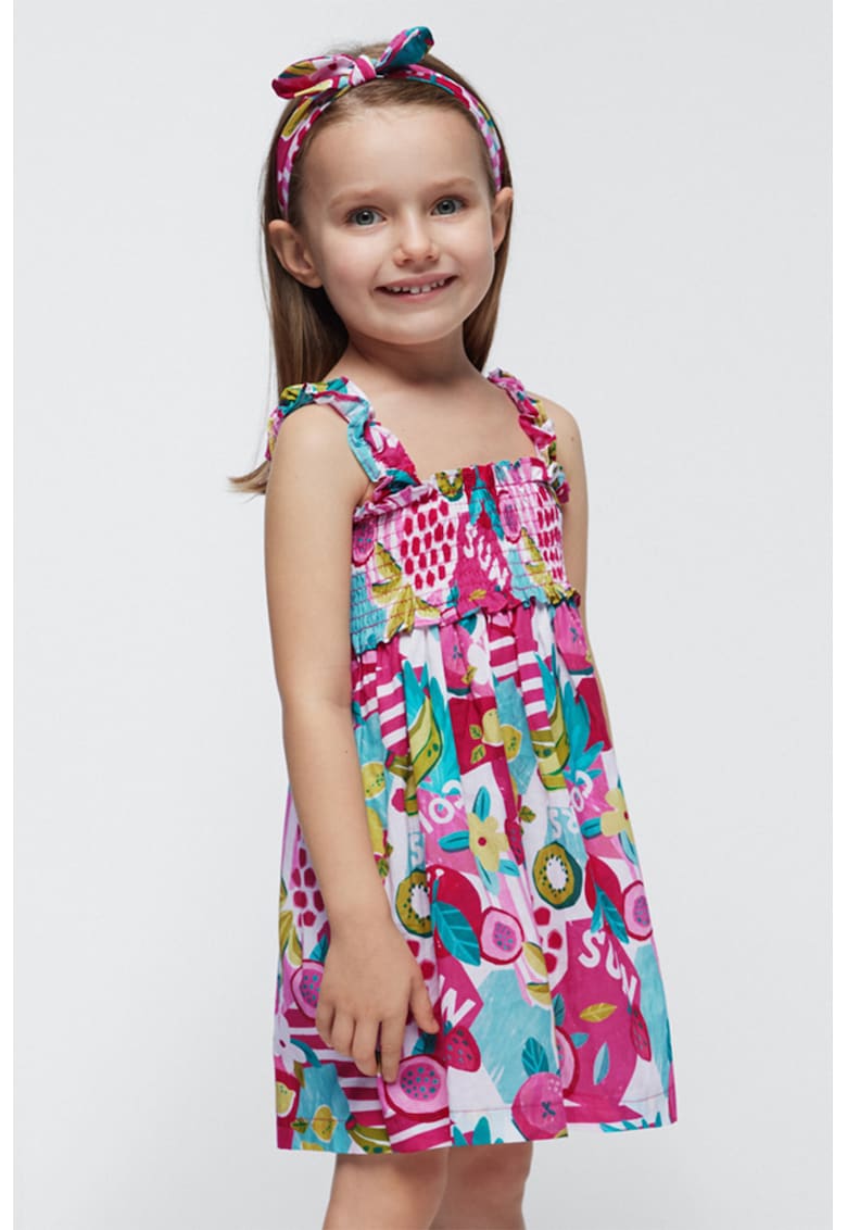 Rochie evazata cu imprimeu si bentita - 2 piese - Multicolor