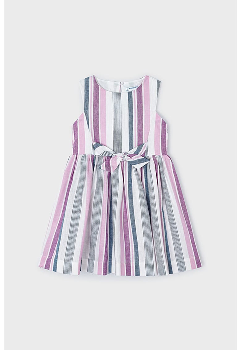 Rochie din amestec de in si lyocell cu panglica pe parte din spate si model in dungi - Gri deschis/Lila