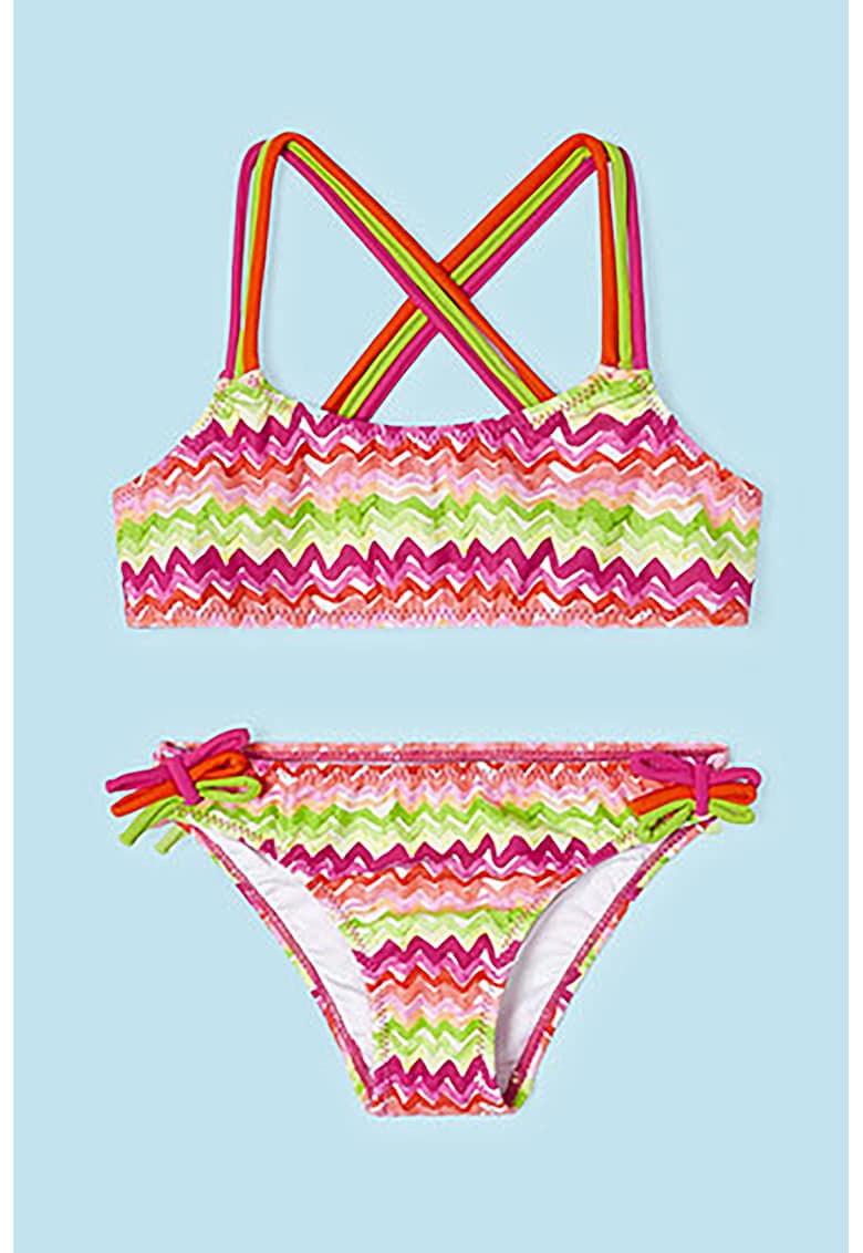 Costum de baie cu doua piese - cu dungi - Verde/Roz