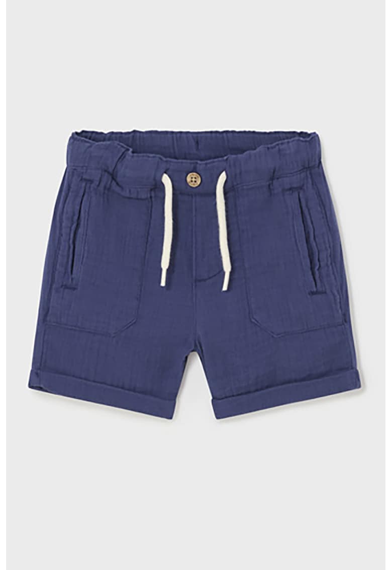Pantaloni scurti de bumbac cu snur in talie - Albastru inchis