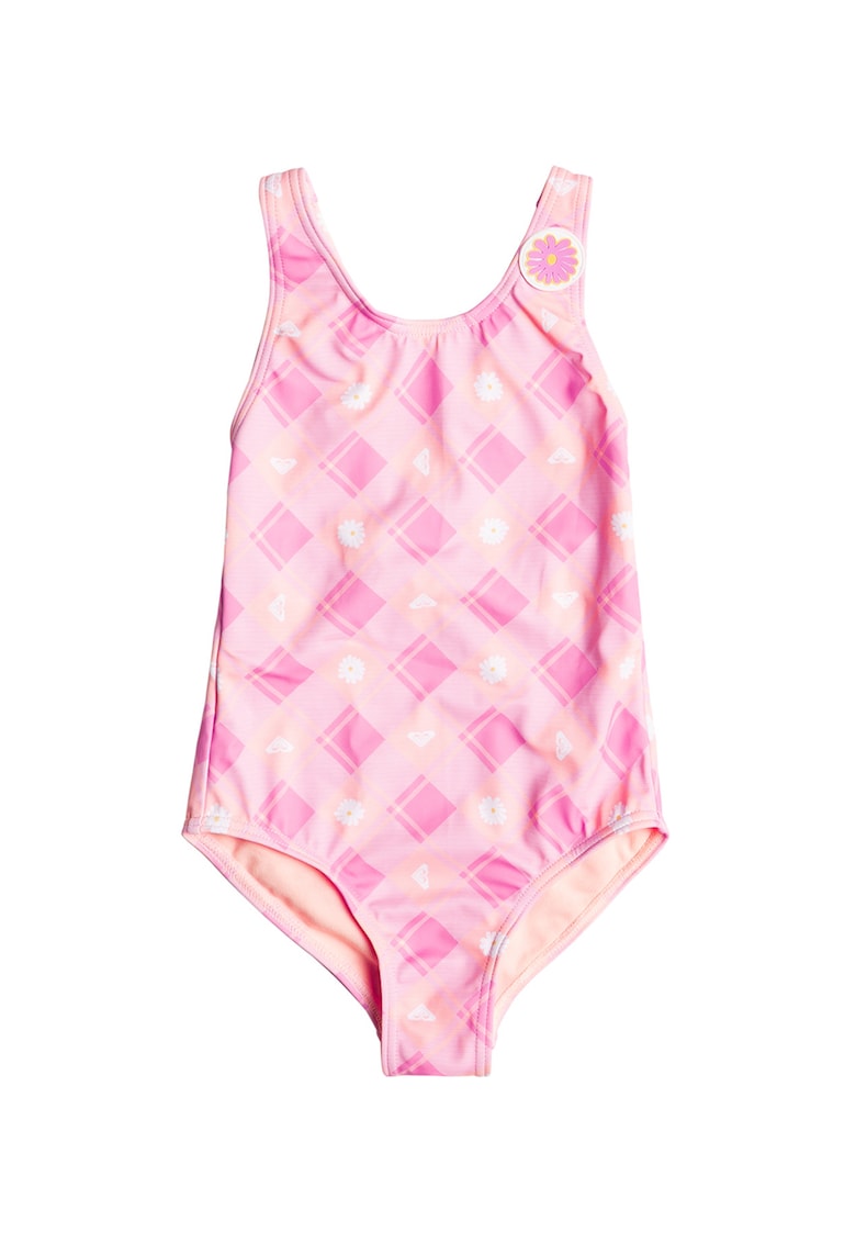 Costum de baie intreg - cu imprimeu Flower Plaid - Roz deschis