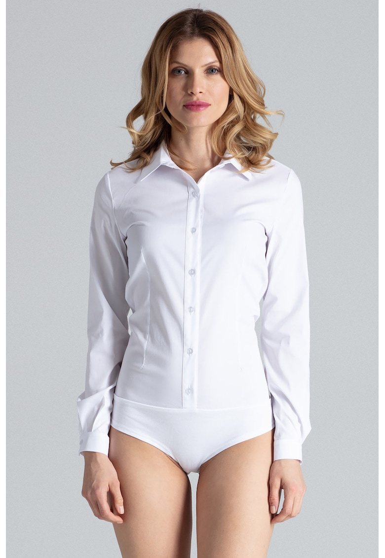 Body  alb - bumbac - cu guler - regular fit
