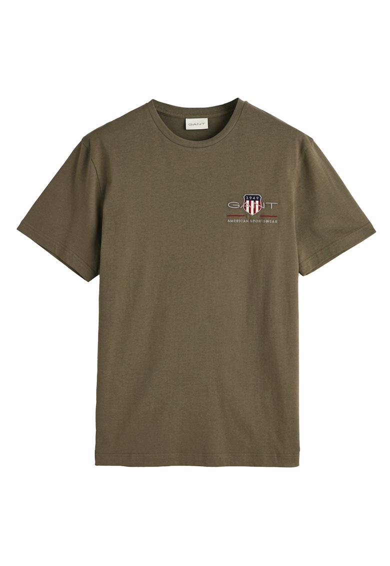 Tricou regular fit cu decolteu la baza gatului Archive - Verde