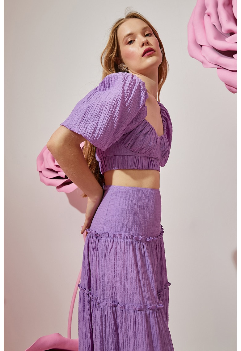 Bluza crop cu maneci bufante - Lila