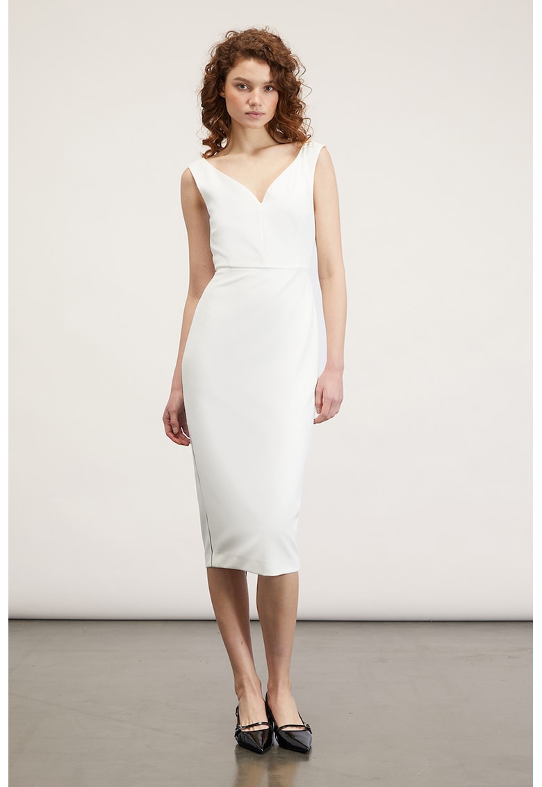 Rochie midi cu decolteu sweatheart - Alb