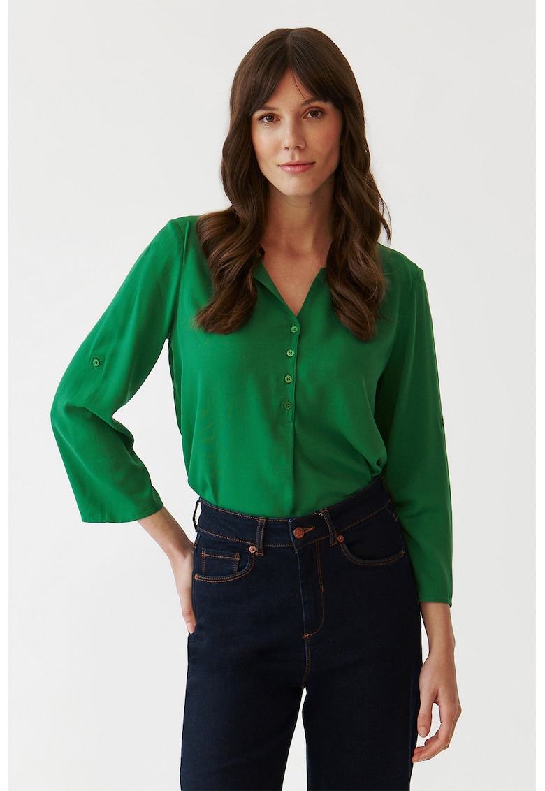 Bluza vaporoasa cu maneci cazute - Verde aquamarin