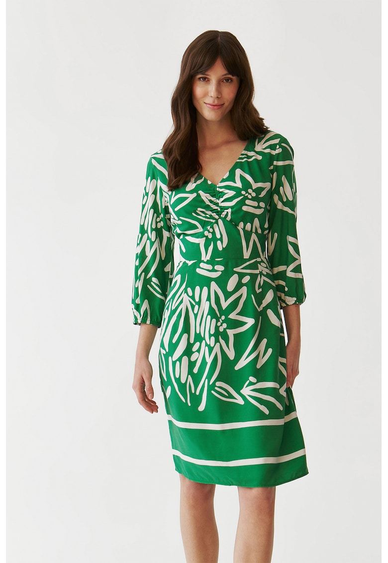Rochie cu decolteu in V si maneci 3/4 Mondi - Verde aquamarin