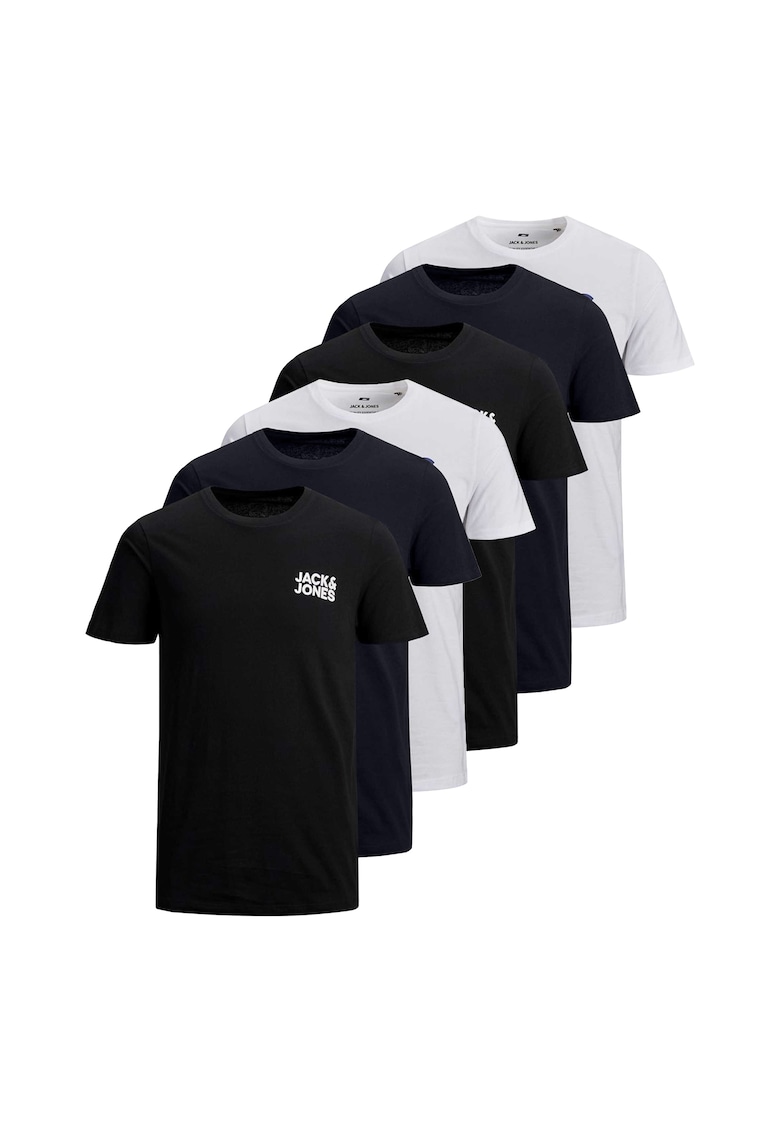 Set de tricouri de bumbac cu logo JJECORP - 6 piese - Alb/Negru/Bleumarin