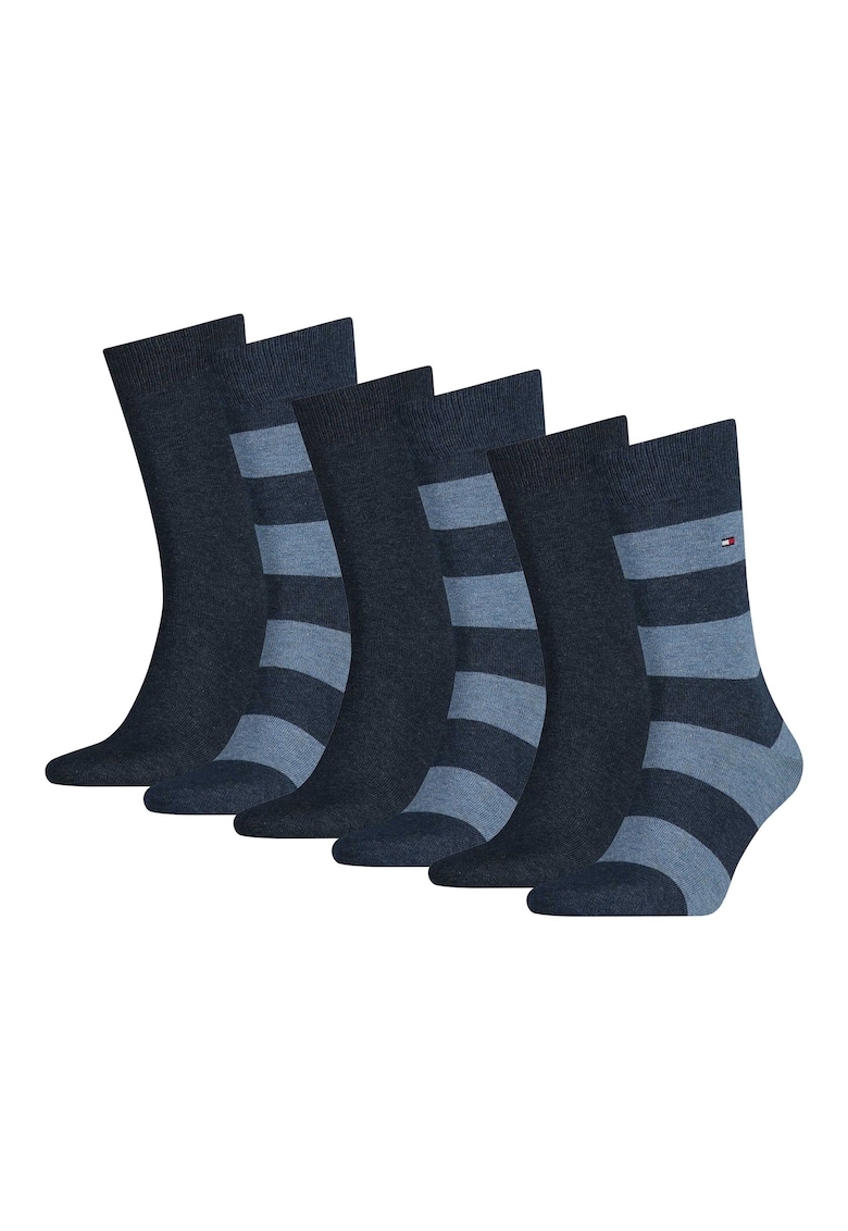 Set de sosete lungi cu dungi - 6 perechi - Albastru