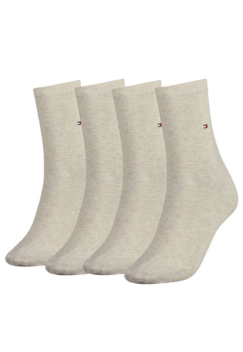 Set de sosete lungi cu logo brodat - 4 perechi - Bej