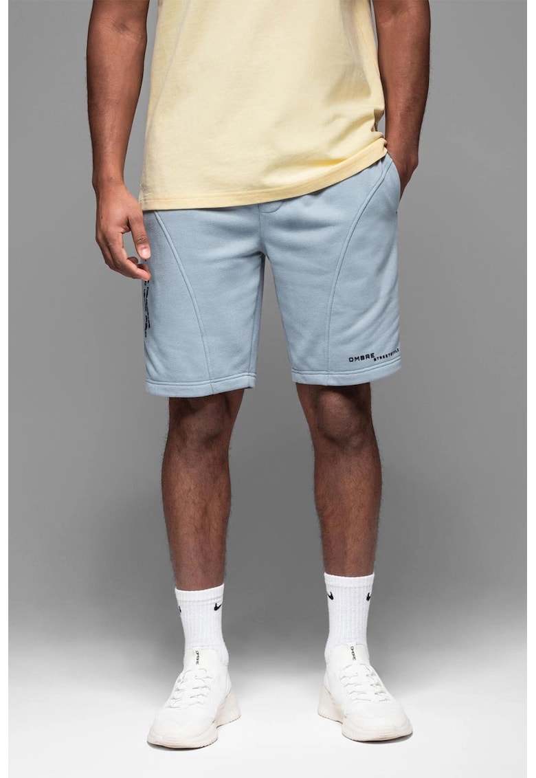 Pantaloni scurti slim fit din amestec de bumbac - Albastru pastel